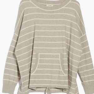 Striped Gray Sweater with Front Pocket